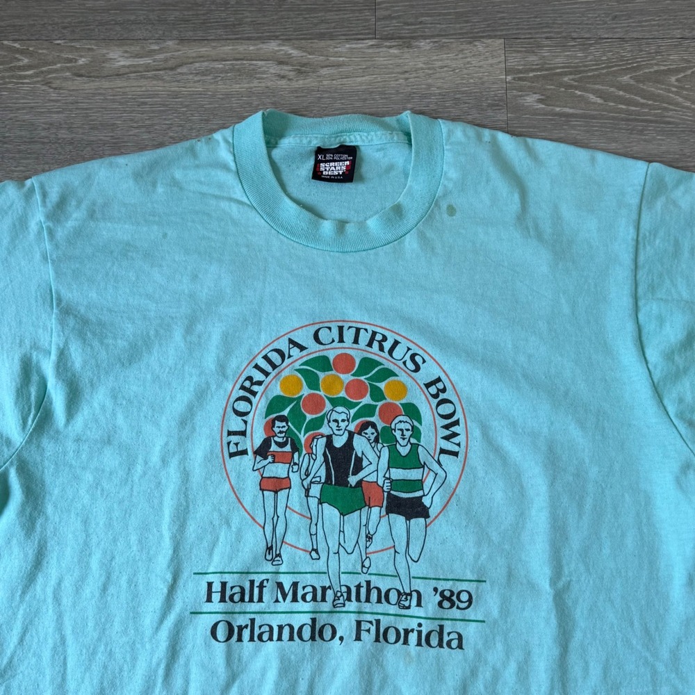 Vintage 80s Florida Citrus Bowl Half Marathon Tee Orlando Large Running‎